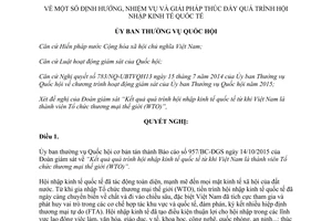 Nghị quyết 1052/NQ-UBTVQH13 định hướng nhiệm vụ giải pháp thúc đẩy quá trình hội nhập kinh tế quốc tế 2015