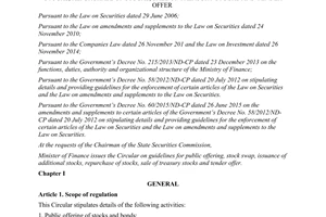 Circular No. 162/2015/TT-NHNN public offering swap issuance additional repurchase sale treasury tender offer stock