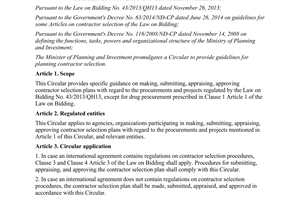 Circular No. 10/2015/TT-BKHĐT planning contractor selection
