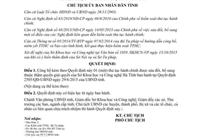 Quyết định 4086/QĐ-UBND công bố thủ tục hành chính thẩm quyền giải quyết sở khoa học công nghệ Hà Tĩnh 2015