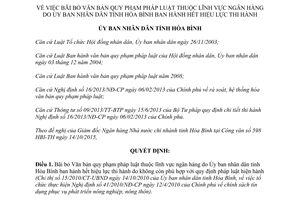 Quyết định 2201/QĐ-UBND bãi bỏ văn bản quy phạm pháp luật thuộc lĩnh vực ngân hàng Hòa Bình 2015