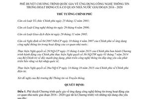 Quyết định 1819/QĐ-TTg ứng dụng công nghệ thông tin hoạt động của cơ quan nhà nước 2015