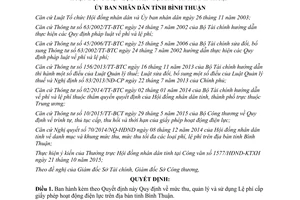 Quyết định 53/2015/QĐ-UBND mức thu quản lý sử dụng lệ phí cấp giấy phép hoạt động điện lực Bình Thuận