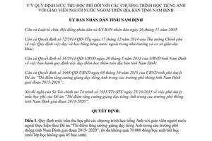 Quyết định 2160/QĐ-UBND mức thu học phí học tiếng Anh giáo viên người nước ngoài Nam Định 2015