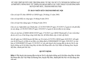 Quyết định 5621/QĐ-UBND đầu tư dự án xử lý cấp bách chống sạt lở bờ hữu sông Đáy Hà Nội 2015