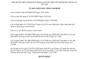 Quyết định 2164/QĐ-UBND điều chỉnh quy hoạch chi tiết khu đô thị mới Mỹ Trung Nam Định 2015