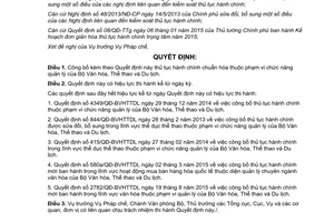 Quyết định 3637/QĐ-BVHTTDL thủ tục hành chính chuẩn hóa thuộc quản lý bộ văn hóa thể thao du lịch 2015