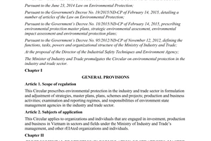 Circular No. 35/2015/TT-BCT environmental protection in the industry and trade sector