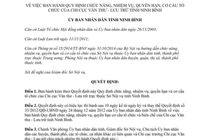 Quyết định 31/2015/QĐ-UBND chức năng nhiệm vụ quyền hạn cơ cấu tổ chức chi cục văn thư lưu trữ Ninh Bình