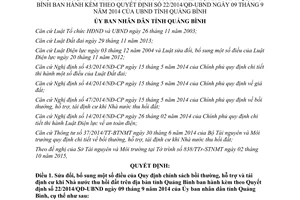 Quyết định 35/2015/QĐ-UBND sửa đổi Quyết định 22/2014/QĐ-UBND bồi thường hỗ trợ tái định cư Quảng Bình