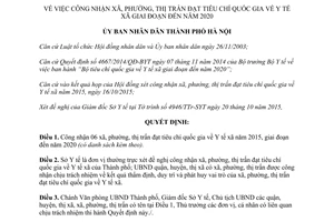 Quyết định 5673/QĐ-UBND công nhận xã phường thị trấn đạt tiêu chí quốc gia về y tế xã Hà Nội 2015