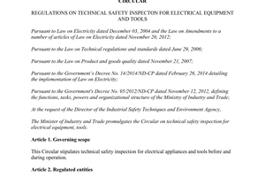 Circular 33/2015/TT-BCT regulations on technical safety inspecton for electrical equipment and tools