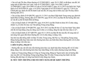 Hướng dẫn 56-HD/VPTW mức chi tiền thưởng kèm hình thức khen thưởng tổ chức đảng đảng viên 2015