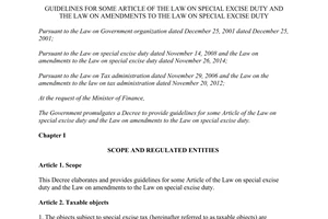 Decree No. 108/2015/ND-CP guidelines the Law on special excise duty
