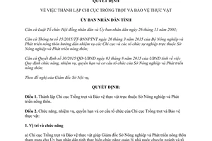 Quyết định 56/2015/QĐ-UBND thành lập chi cục trồng trọt và bảo vệ thực vật Thừa Thiên Huế