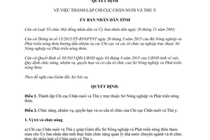 Quyết định 57/2015/QĐ-UBND thành lập chi cục chăn nuôi và thú y Thừa Thiên Huế