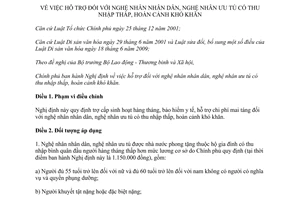 Nghị định 109/2015/NĐ-CP hỗ trợ nghệ nhân nhân dân nghệ nhân ưu tú có thu nhập thấp hoàn cảnh khó khăn