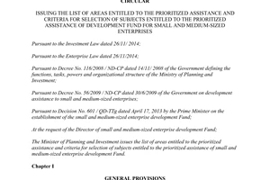 Circular No. 13/2015/TT-BKHDT list entitled prioritized assistance criteria selection subjects prioritized development fund