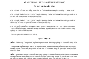 Quyết định 53/2015/QĐ-UBND thành lập trung tâm khuyến nông Thừa Thiên Huế
