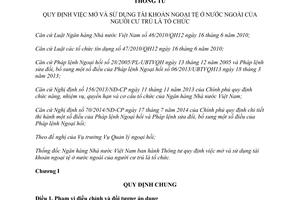 Thông tư 20/2015/TT-NHNN mở và sử dụng tài khoản ngoại tệ ở nước ngoài của người cư trú là tổ chức