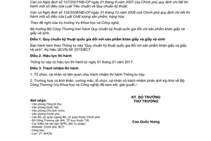 Thông tư 36/2015/TT-BCT Quy chuẩn kỹ thuật quốc gia đối với sản phẩm khăn giấy và giấy vệ sinh