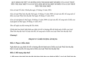 Nghị định 108/2015/NĐ-CP hướng dẫn Luật Thuế tiêu thụ đặc biệt sửa đổi