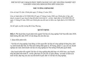 Quyết định 1834/QĐ-TTg Quy hoạch phát triển ngành vật liệu nổ công nghiệp Việt Nam 2015