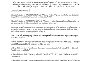 Thông tư 36/2015/TT-BYT sửa đổi 40/2014/TT-BYT thuốc tân dược thanh toán của quỹ bảo hiểm y tế