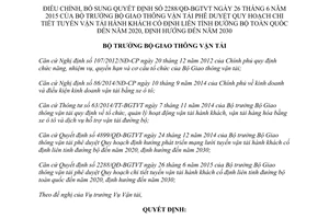 Quyết định 3848/QĐ-BGTVT điều chỉnh Quyết định 2288/QĐ-BGTGT tuyến vận tải hành khách cố định liên tỉnh