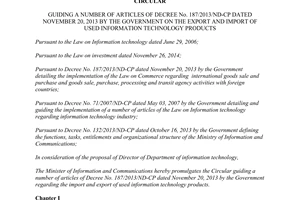 Circular No. 31/2015/TT-BTTTT guiding 187/2013/ND-CP export import used information technology products