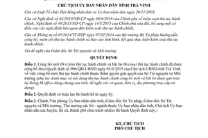 Quyết định 1824/QĐ-UBND thủ tục hành chính sở tài nguyên môi trường Trà Vinh 2015