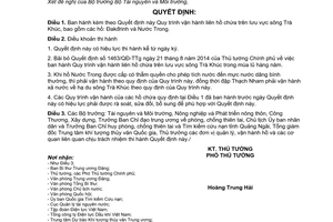 Quyết định 1840/QĐ-TTg Quy trình vận hành liên hồ chứa trên lưu vực sông Trà Khúc 2015