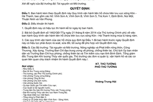 Quyết định 1841/QĐ-TTg Quy trình vận hạnh liên hồ chứa trên lưu vực sông Kôn Hà Thanh 2015