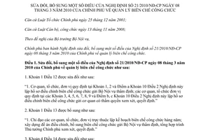 Nghị định 110/2015/NĐ-CP sửa đổi Nghị định 21/2010/NĐ-CP quản lý biên chế công chức