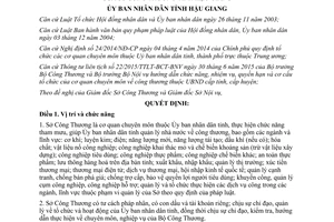 Quyết định 32/2015/QĐ-UBND quy định chức năng nhiệm vụ quyền hạn cơ cấu tổ chức Hậu Giang