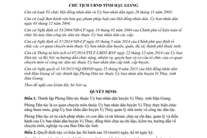 Quyết định 31/2015/QĐ-UBND thành lập phòng dân tộc thuộc ủy ban nhân dân huyện Vị Thủy Hậu Giang