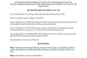 Quyết định 3833/QĐ-BGTVT chương trình xây dựng Nghị định ngành nghề kinh doanh có điều kiện 2015