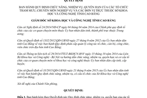 Quyết định 728/QĐ-SKHCN nhiệm vụ quyền hạn tổ chức đơn vị trực thuộc Sở Khoa học Cao Bằng 2016