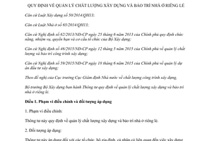 Thông tư 05/2015/TT-BXD quản lý chất lượng xây dựng và bảo trì nhà ở riêng lẻ