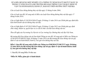 Thông tư 59/2015/TT-BGTVT sửa đổi Thông tư 80/2014/TT-BGTVT vận tải hành khách hành lý đường thủy nội địa