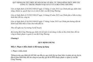 Thông tư 38/2015/TT-BCT đầu tư hình thức đối tác công tư