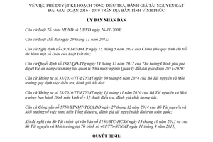 Quyết định 3064/QĐ-UBND duyệt kế hoạch tổng điều tra đánh giá tài nguyên đất đai Vĩnh Phúc 2015