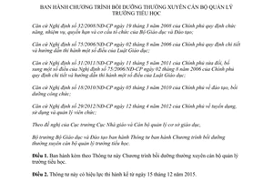 Thông tư 26/2015/TT-BGDĐT Chương trình bồi dưỡng thường xuyên cán bộ quản lý trường tiểu học