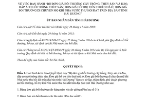 Quyết định 18/2015/QĐ-UBND Bộ đơn giá bồi thường cây trồng thủy sản thuê nhà ở di chuyển mộ thu hồi đất Hải Dương