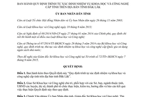 Quyết định 43/2015/QĐ-UBND quy định trình tự xác định nhiệm vụ khoa học công nghệ cấp tỉnh Đắk Lắk