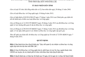 Quyết định 41/2015/QĐ-UBND quản lý nhiệm vụ khoa học công nghệ cấp tỉnh Đắk Lắk