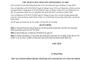 Quyết định 3210/QĐ-UBND công bố thủ tục hành chính sở tài chính Cần Thơ 2015