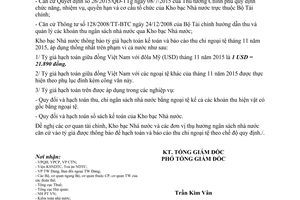 Thông báo 2768/TB-KBNN tỷ giá hạch toán ngoại tệ tháng 11 năm 2015