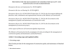 Circular No. 05/2015/TT-BXD providing management construction quality maintenance detached houses