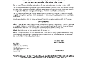 Quyết định 2971/QĐ-UBND thủ tục hành chính thuộc sở nông nghiệp phát triển nông thôn Tiền Giang 2015